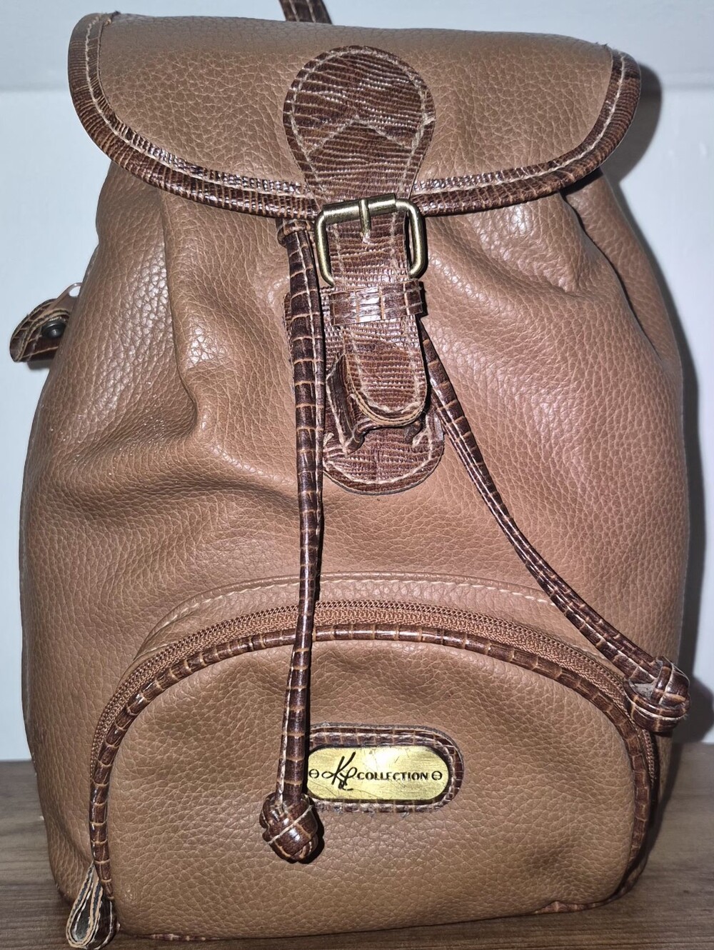 Brown Faux-Leather Mini Backpack